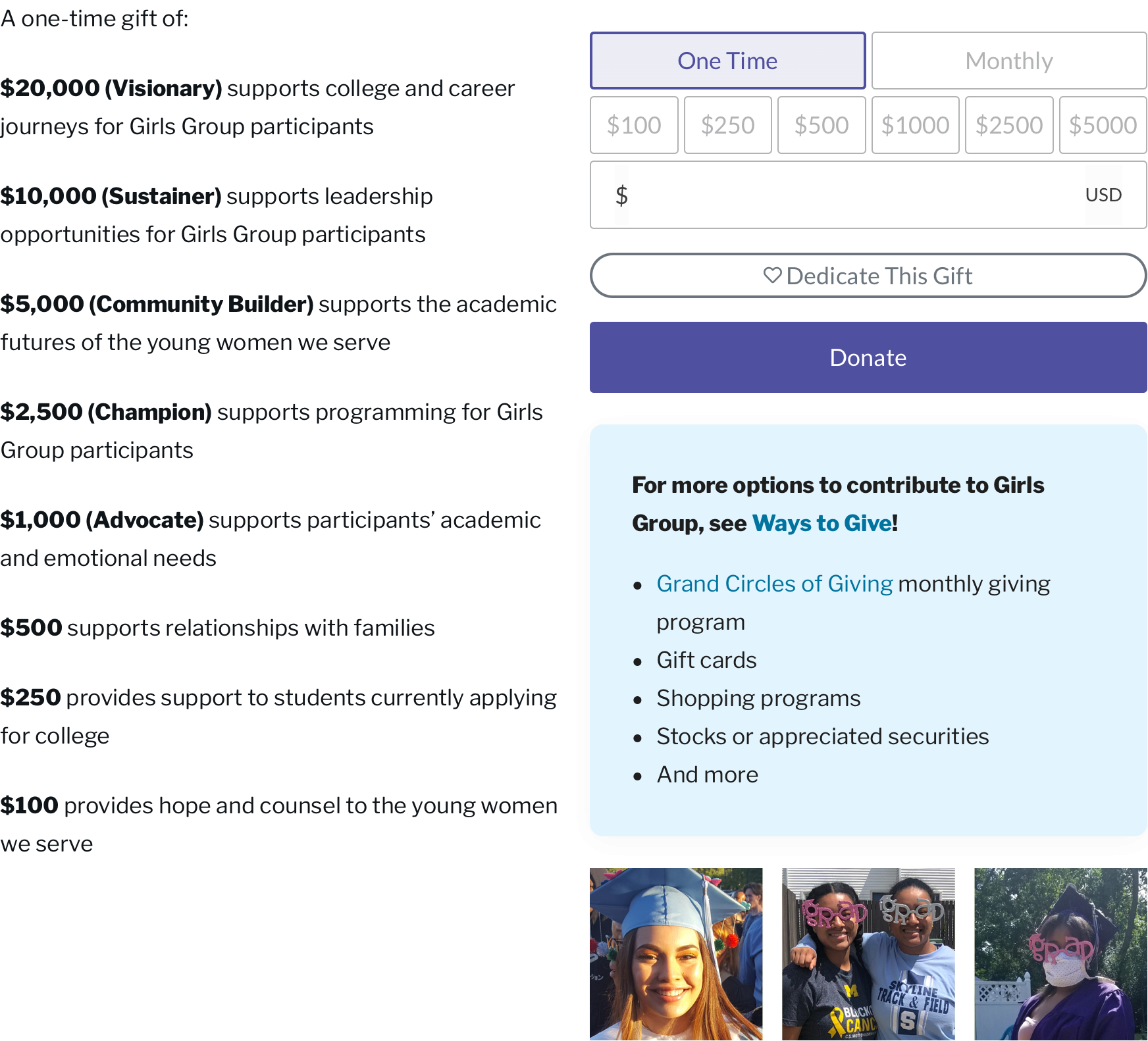 Girls Group donation widget.